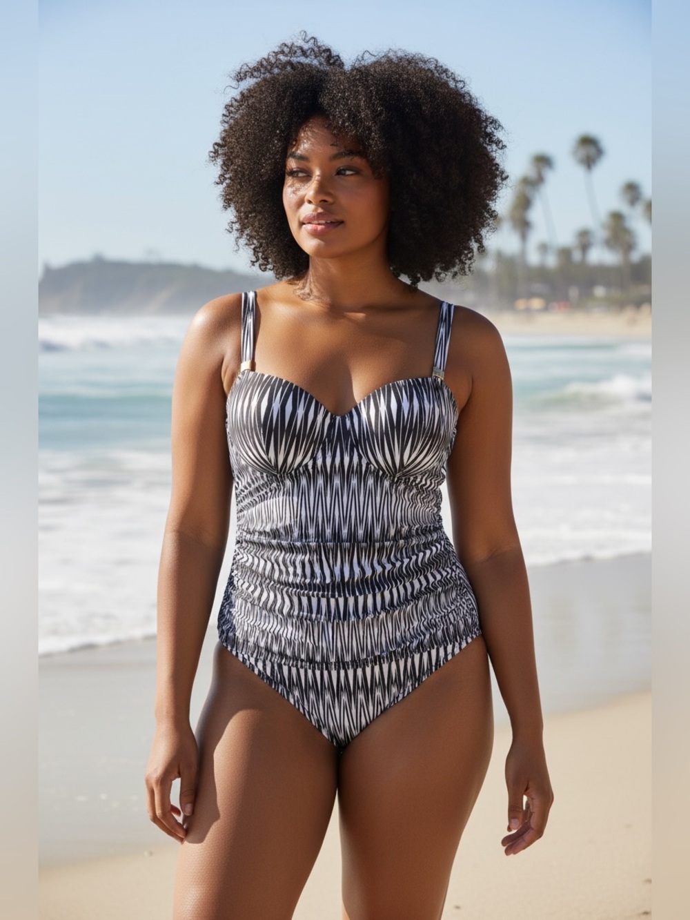 NWT SPANX Ruched Tummy
Control Shaper Swimsuit 18D/DD
Black White Zig Zag